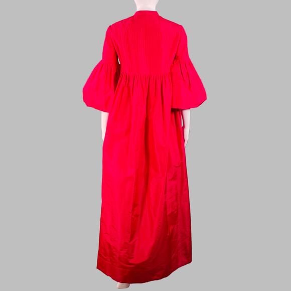 VINTAGE Size XS Red Silk Taffeta Bell Sleeves Floor Length Opera Coat - Picture 3 of 3